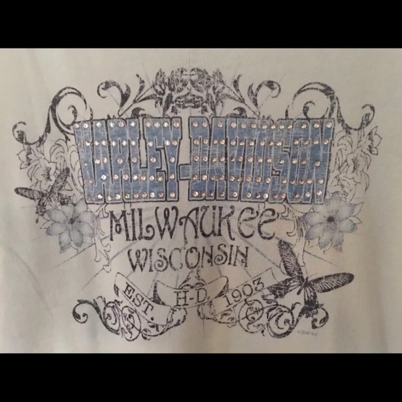 HARLEY DAVIDSON Blue Bling Butterfly Tee Size M - Picture 2 of 5
